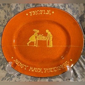 VTG Prue Cooper "People Must Have Pudding" Emily Dickinson Slipware Dish Platter